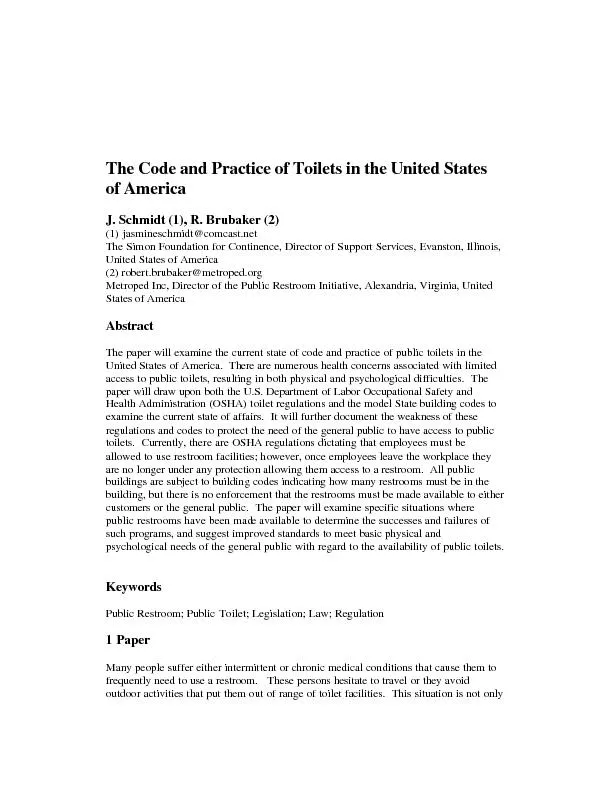 The Code and Practice of Toilets in the United States of America  J. S