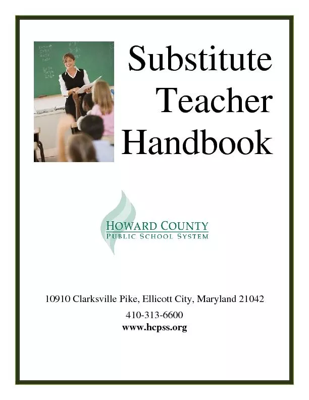 SubstituteTeacher Handbook10910 Clarksville Pike, Ellicott City, Maryl
