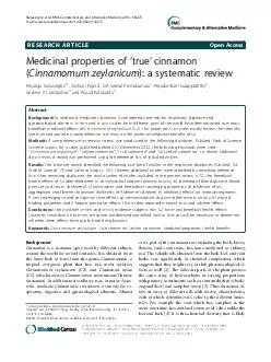 RESEARCH ARTICLE Open Access Medicinal properties of true cinnamon Cinnamomum zeylanicum