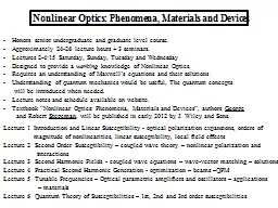 Nonlinear Optics: Phenomena, Materials and Devices