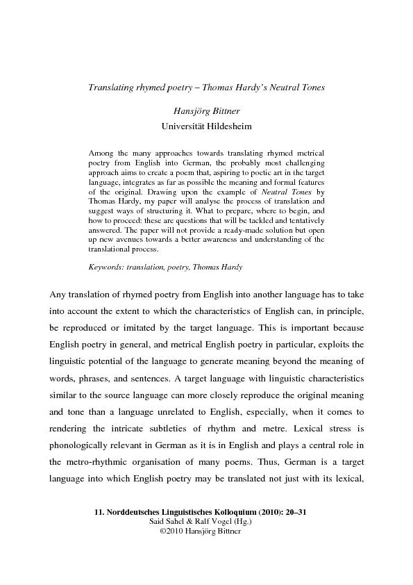 Translating rhymed poetry 31OHERTY, Paul C.; TAYLOR, Dennis E. (1974).