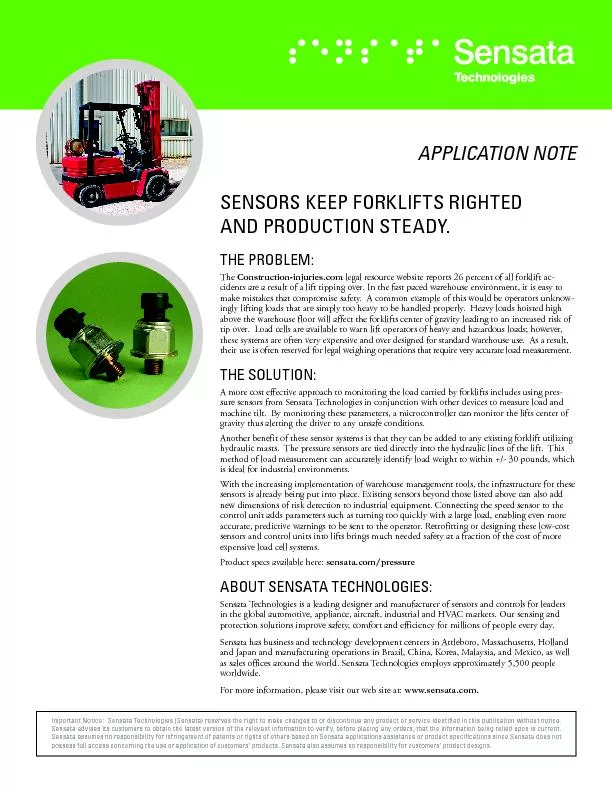 SENSORS KEEP FORKLIFTS RIGHTED