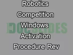FIRST Robotics Competition Windows  Activation Procedure Rev
