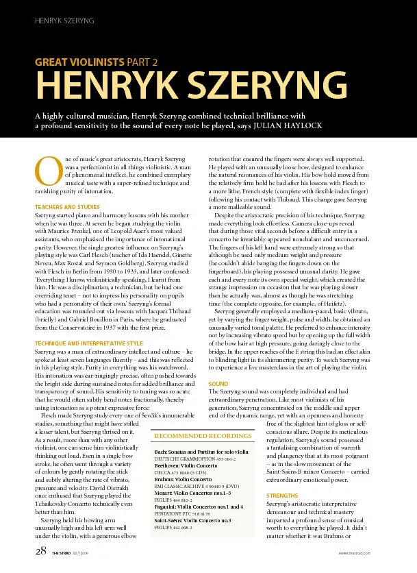 ne of music’s great aristocrats, Henryk Szeryng