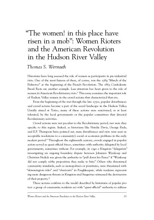 Women Rioters and the American Revolution in the Hudson River ValleyTh