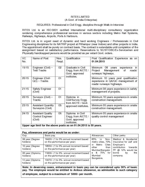 RITES LIMITED       (A Govt. of India Enterprise)REQUIRESProfessional