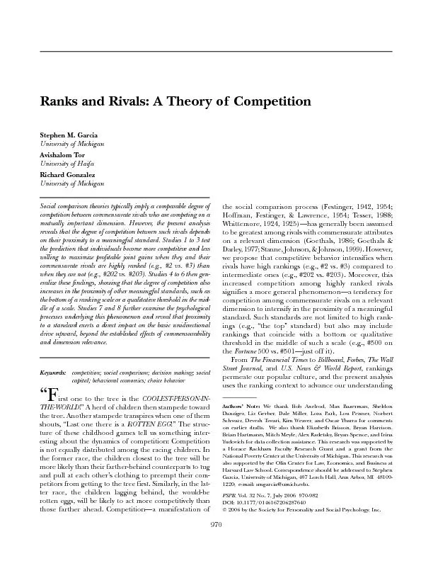 Ranks and Rivals: A Theory of CompetitionStephen M. GarciaAvishalom To