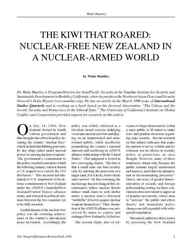The Nonproliferation Review/Fall 1996 Wade HuntleyDr. Wade Huntley is