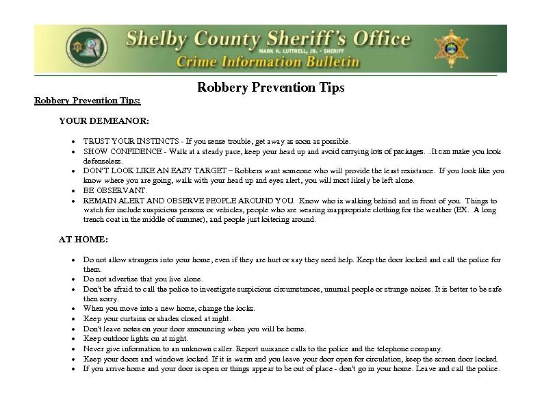 Robbery Prevention Tips