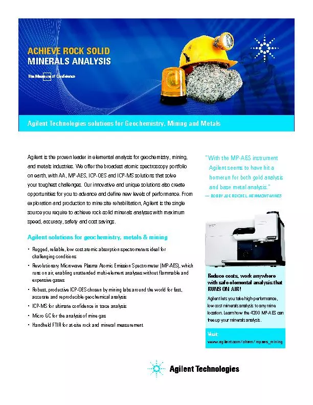 Agilent solutions for geochemistry, metals & miningRugged, reliable, l