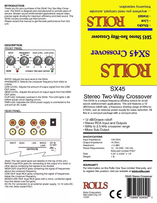 SX45 Stereo Two-Way Crossover