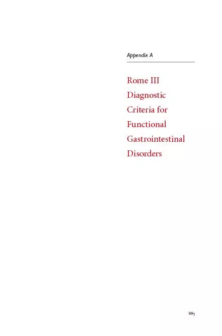 Rome III Diagnostic Criteria forFunctional Gastrointestinal Disorders