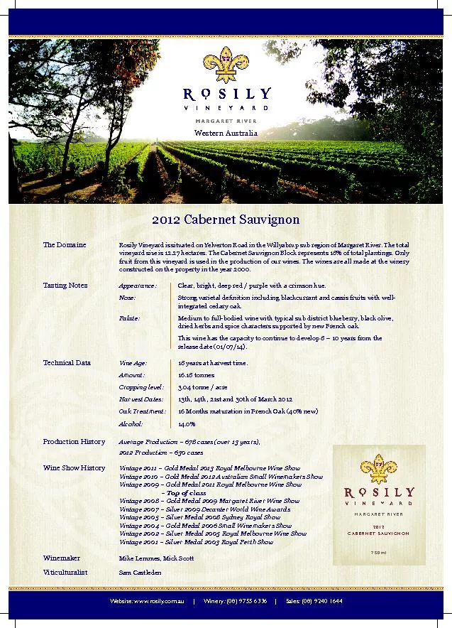 Website: www.rosily.com.au     |     Winery: (08) 9755 6336    |     S
