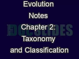 Evolution Notes Chapter 2: Taxonomy and Classification