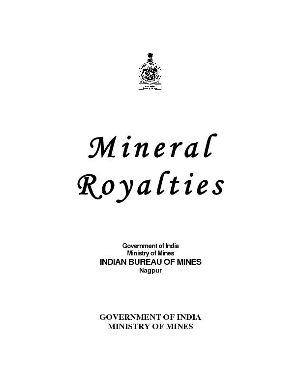 Mineral  Royalties  Government of India Ministry of Mines