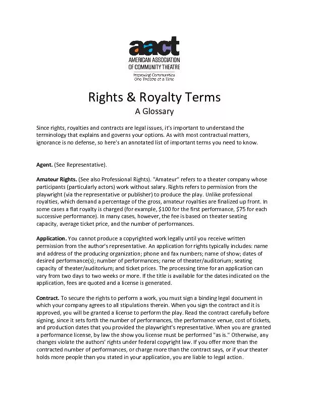 Rights & Royalty TermsA GlossarySincerights,royaltiesandcontractslegal