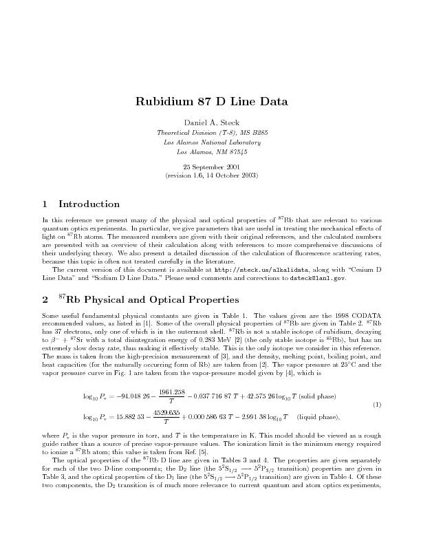 Rubidium87DLineDataDanielA.SteckTheoreticalDivision(T-8),MSB285LosAlam