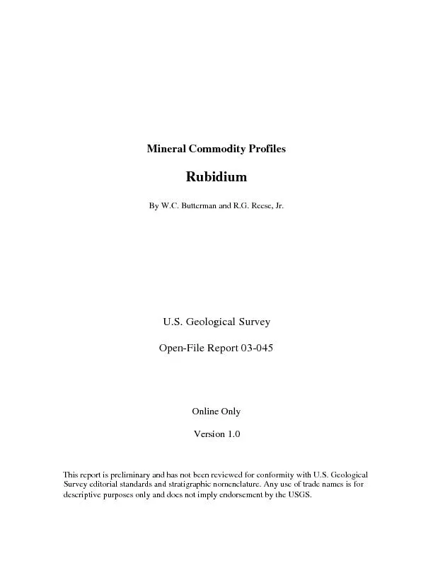 Mineral Commodity Profiles Rubidium