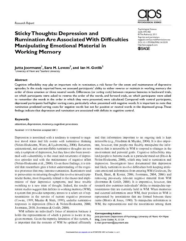 Working Memory in Depression