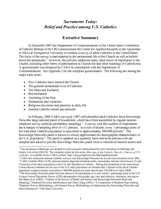 Belief and Practice among U.S. Catholics In December 2007 the Departme