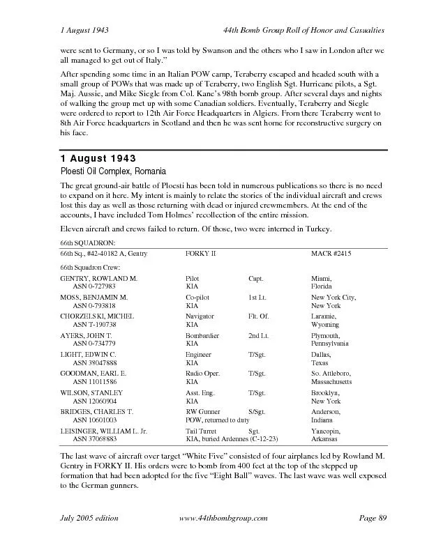 44th Bomb Group Roll of Honor and Casualties  1 August 1943  Page 90 w
