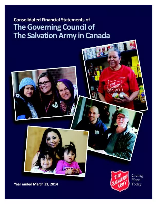 THE GOVERNING COUNCITHE SALVATION ARMY IN CANADA Consolidated Balance