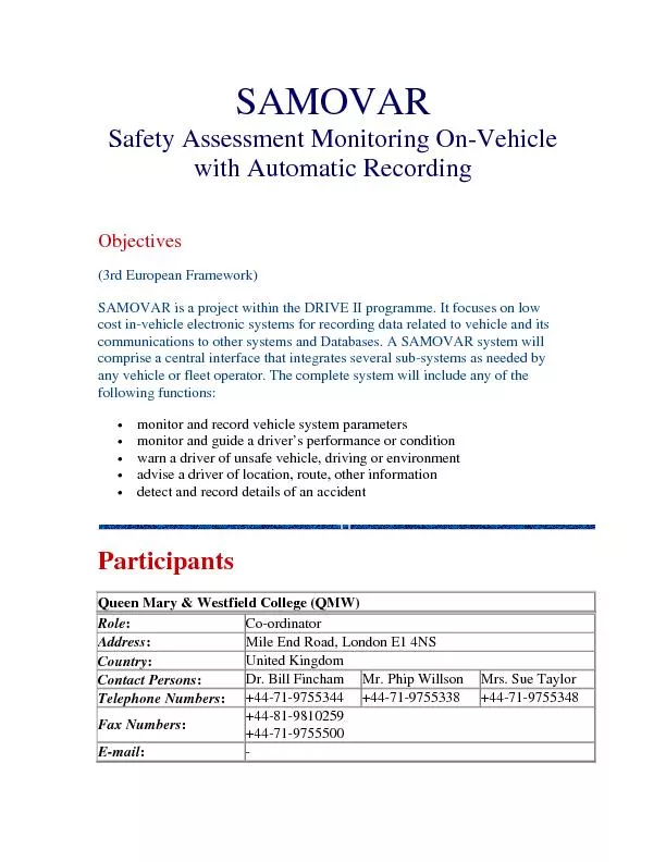 SAMOVAR  Safety Assessment Monitoring On-  with Automatic Recording Ob