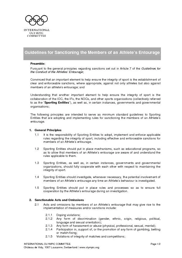 Guidelines for Sanctioningthe Members of anAthleteEntourage
