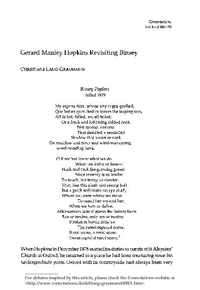 Gerard Manley Hopkins Revisiting Binsey CHRISTIANE LANC-GRAUMANN Binse