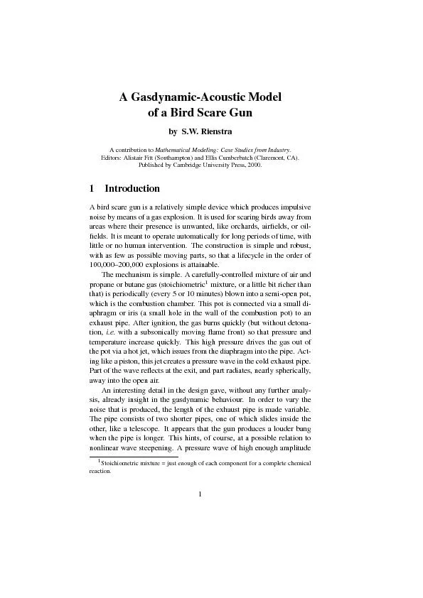 AGasdynamic-AcousticModelofaBirdScareGunbyS.W.RienstraAcontributiontoM