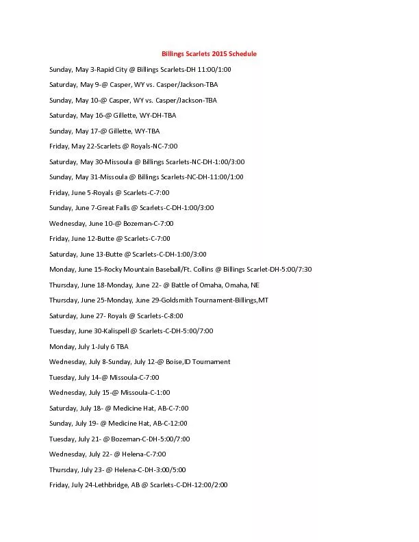 Billings Scarlets 2015 Schedule