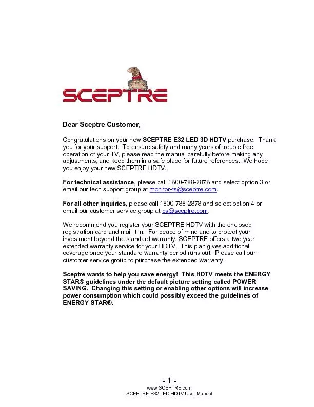www.SCEPTRE.com SCEPTRE E32 LED HDTV User Manual SAFETY INSTRUCTIONS