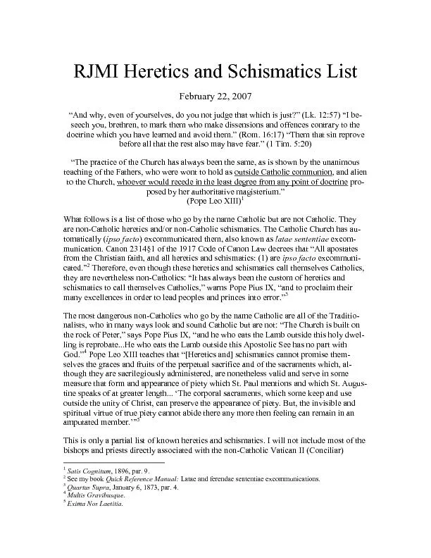 RJMI Heretics and Schismatics List