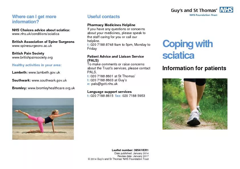 Where can I get more NHS Choices advice about sciatica: www.nhs.uk/con