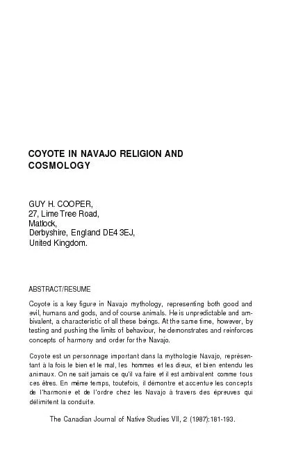 COYOTE IN NAVAJO RELIGION ANDCOSMOLOGY