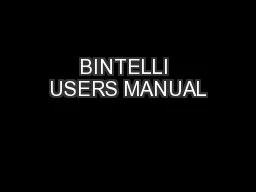 BINTELLI USERS MANUAL