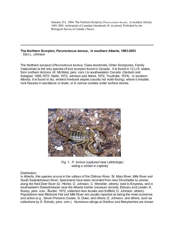 Johnson, D.L. 2004. The Northern Scorpion, Paruroctonus boreus,  in so