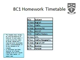 8C1 Homework Timetable