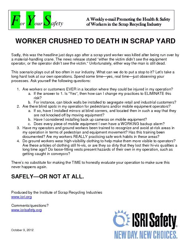 WORKER CRUSHED TO DEATH IN SCRAP YARDSadly, this was the headline just