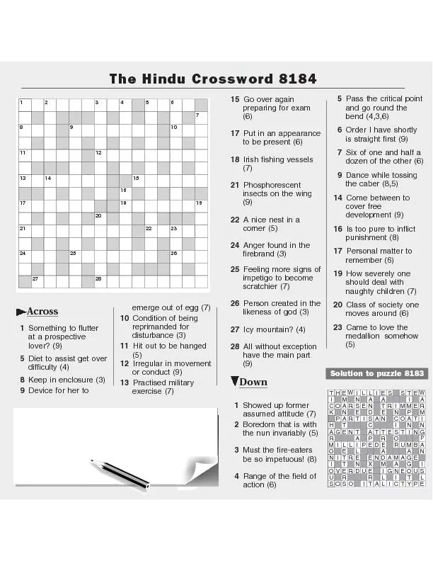 The Hindu Crossword 8184