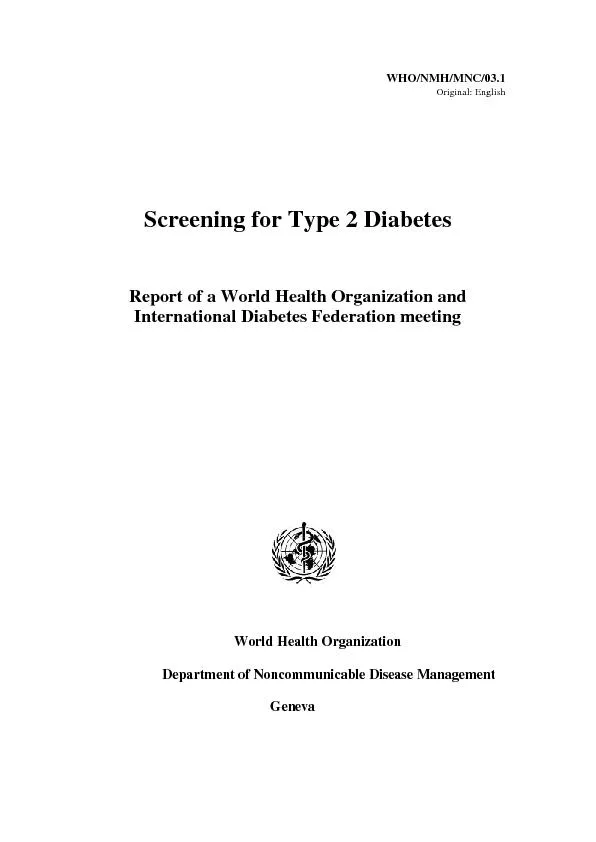 WHO/NMH/MNC/03.1  Original: EnglishScreening for Type 2 DiabetesReport