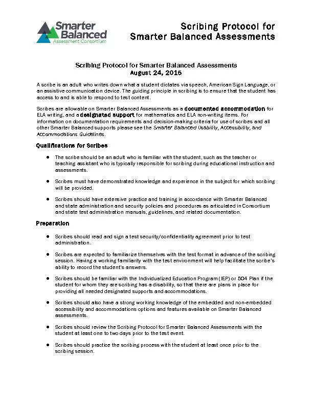 Scribing Protocol forSmarter Balanced Assessments