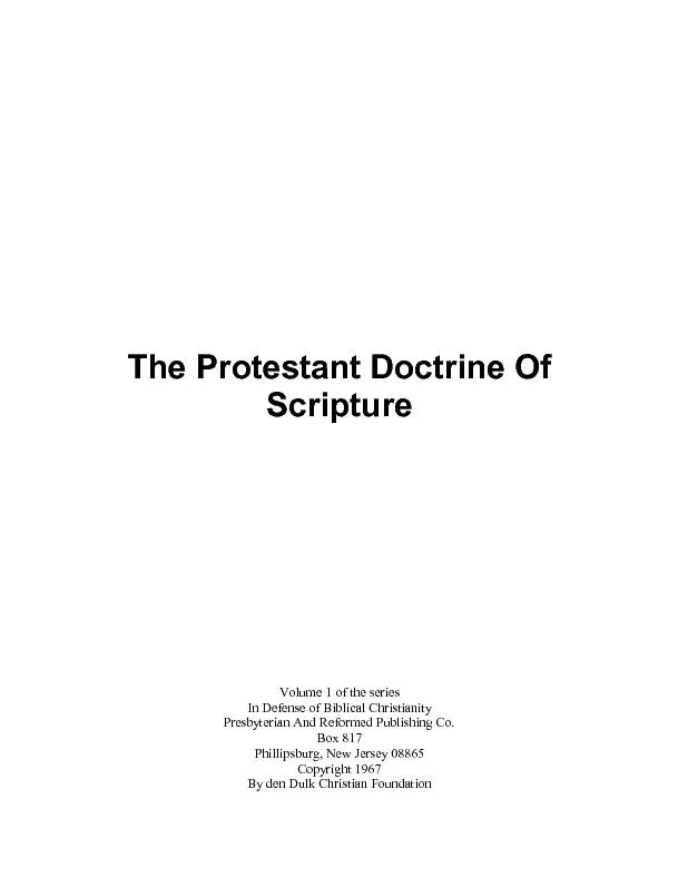 Preface  1. The Reformed Doctrine Of Scripture 1. The Necessity Of Nat