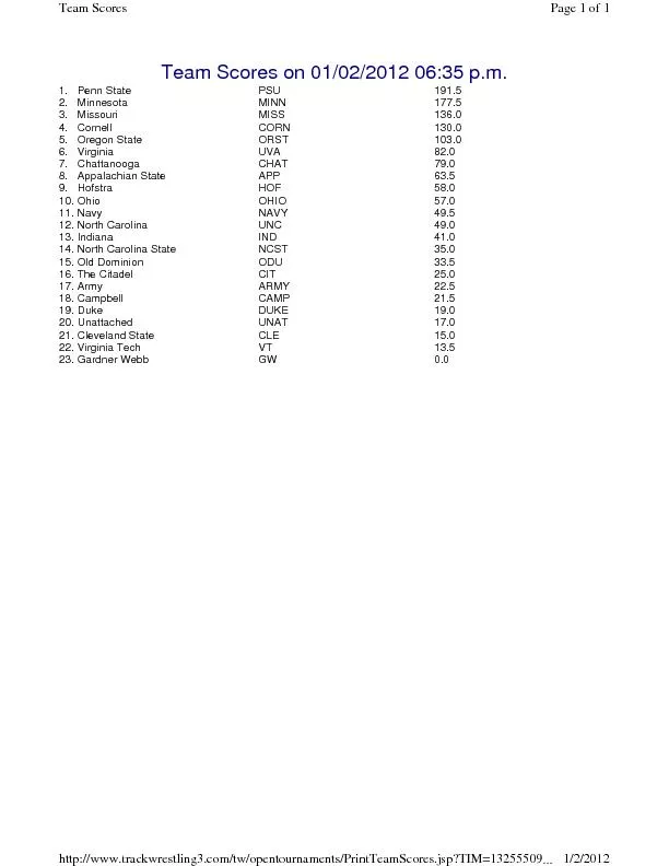 Team Scores on 01/02/2012 06:35 p.m.