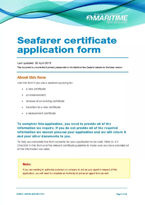 Seafarer certificate applicationform