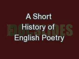 A Short History of English Poetry