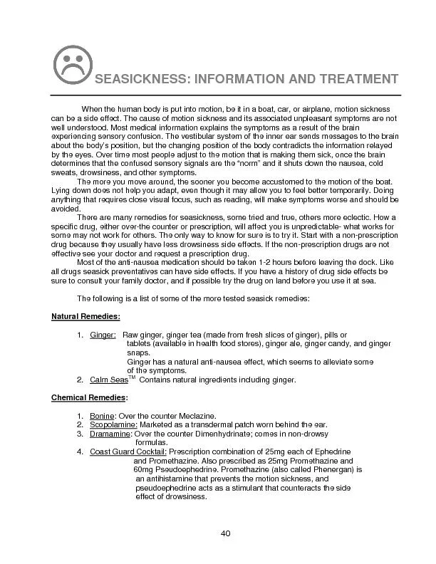 SEASICKNESS: INFORMATION AND TREATMENT