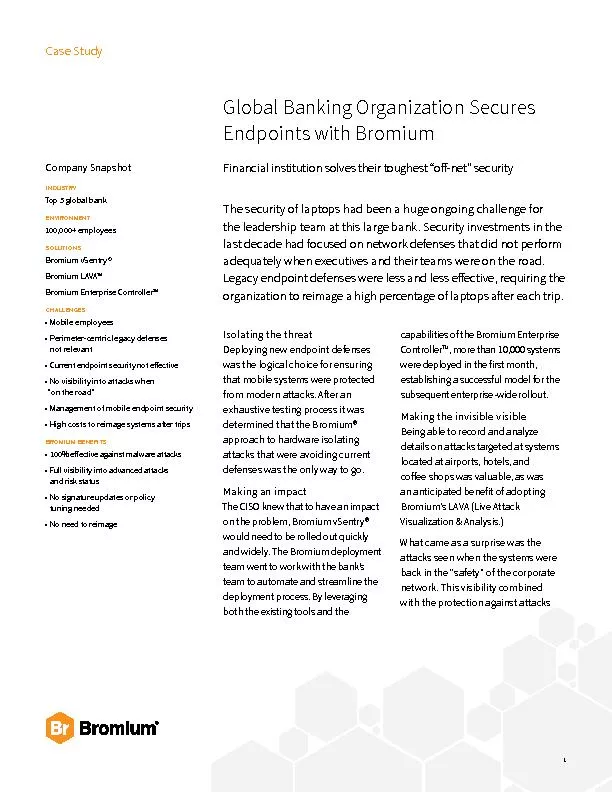 Global Banking Organization Secures Endpoints with BromiumFinancial in