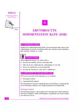 Erythrocyte Sedimentation Rate (ESR)Bank TechniqueHEMATOLOGY AND BLOOD