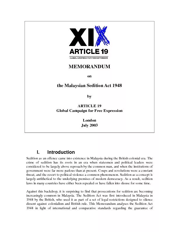 the Malaysian Sedition Act 1948